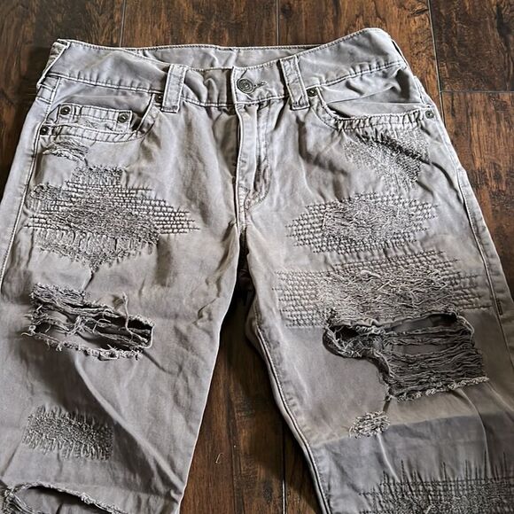 true religion Geno relaxed slim distressed pants size 33 by 32 in GUC light grey - Picture 2 of 14